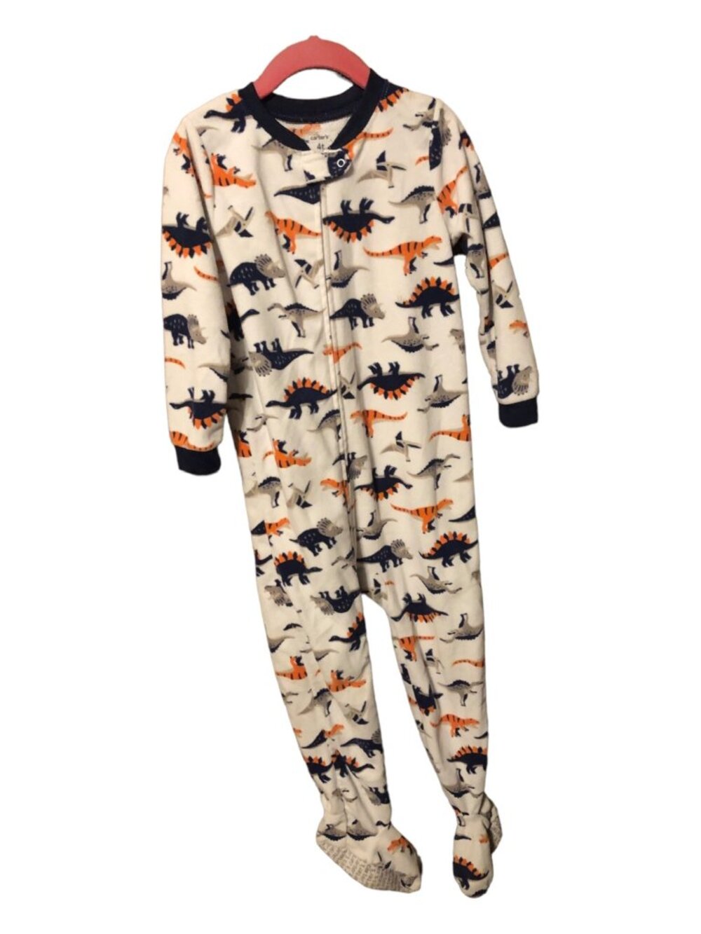 Carter's Orange Blue White Dinosaur Footed Zipper Sleeper Size 4T